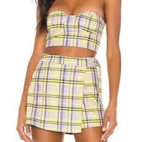 Revolve h:ours Plaid Strapless Top Bustier Sz S - Picture 1 of 3